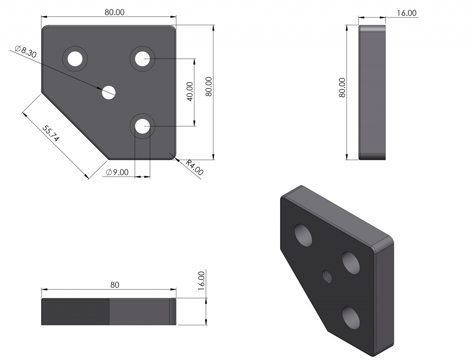 Foot plate 8 80x80-45° M10